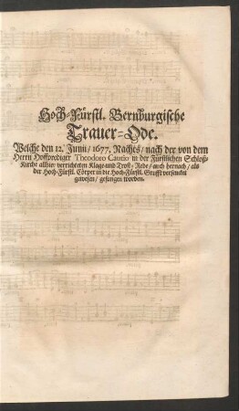 Hoch-Fürstl. Bernburgische Trauer-Ode