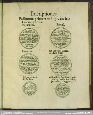 Inscriptiones, Positorum primorum Lapidum sub Columnis votivis, ut