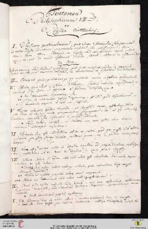 Thesensammlung: Tentamen Philosophicum VIImum. ex Physica Particularj