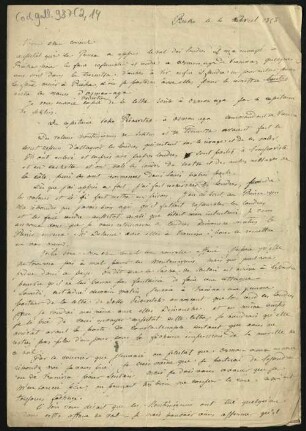 52 Briefe, Originale bzw. Abschriften: Diplomatische Korrespondenz der Hauptakteure der Montenegropolitik der Jahre 1857-1861 - BSB Cod.gall. 987(1-5, Teil 2,14. The Henri Delarue - Hyacinthe Hecquard correspondence, 1857-1858 (33 original confidential letters), Nr. 14: April 4, 1858 - BSB Cod.gall. 987(2,14