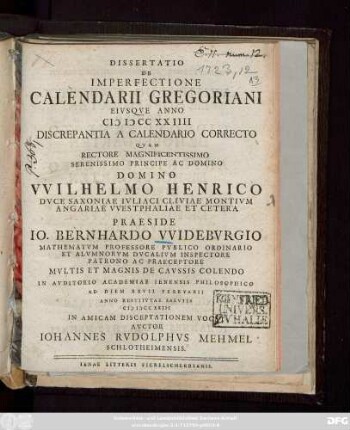 Dissertatio De Imperfectione Calendarii Gregoriani Eivsqve Anno MDCC XXIIII Discrepantia A Calendario Correcto