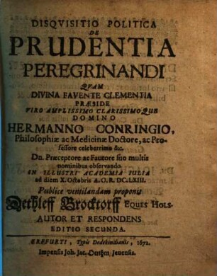 Disquisitio Politica De Prudentia Peregrinandi