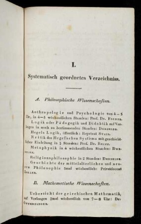 3-15, I. Systematisch geordnetes Verzeichniss