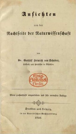 Ansichten von der Nachtseite der Naturwissenschaft