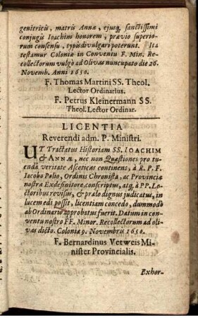 Licentia Reverendi adm. P. Ministri.