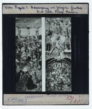 Eyck, Kreuzigung und Jüngstes Gericht (Flügel e. Triptychons) (New York MMA 33.92ab)
