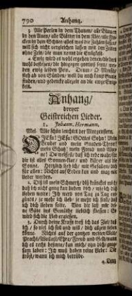 Anhang/ dreyer Geistreichen Lieder.