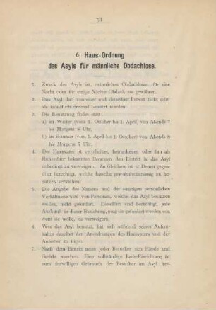 6) Haus-Ordnung des Asyls für männliche Obdachlose