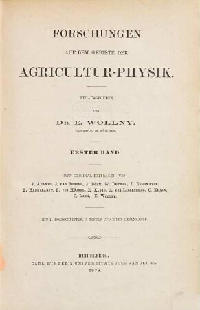 Forschungen auf dem Gebiete der Agrikultur-Physik. 1, 1. 1878