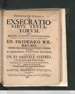 Dissertatio Iuridica De Exsecrationibus Testatorum