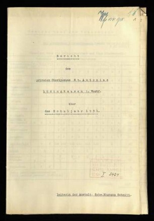 1931/32: Bericht des Privaten Oberlyzeums St. Antonius Lüdinghausen i. Westf. über das Schuljahr ... - 1931/32