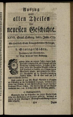 XXVII. Stück. Coburg, den 2. Julii. 1755.