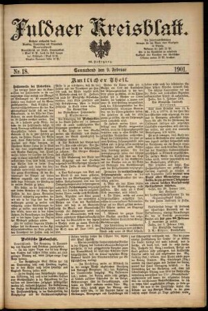 Erste Ausgabe vom Samstag, den 09. Februar 1901.