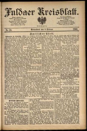 Erste Ausgabe vom Samstag, den 09. Februar 1901.