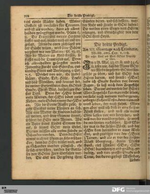 Die dritte Predigt, Am XIX. Sonntage nach Trinitatis.