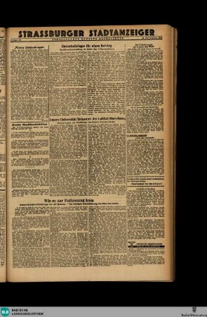 Straßburger neueste Nachrichten : amtliche Tageszeitung für das deutsche Elsass ; [...] ; Hauptausgabe Straßburg, Strassburger Stadtanzeiger