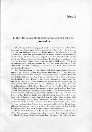 Anlage II. 1. Das Bessemer-Bewässerungssystem bei Pueblo (Colorado.)