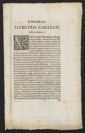 Ephorus Illustris Collegii Lectoribus Salutem!