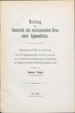 Beitrag zur Casuistik des mechanischen Ileus nach Appendicitis