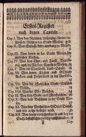 Erstes Register nach denen Capiteln
