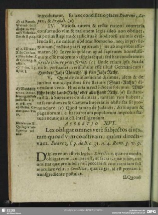 Assertio XVI. [XVIII.] Lex obligat omnes verè subjectos cives, tam quoad vim coactivam, quàm directivam