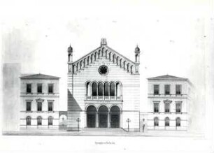 Karlsruhe, KA; Synagoge in der Kronenstraße, Vorderansicht (Graphik vor 1871)