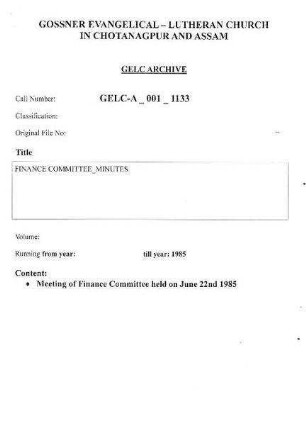 FINANCE COMMITTEE MINUTES