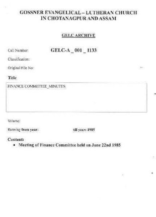 FINANCE COMMITTEE MINUTES