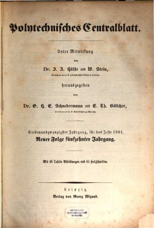 Polytechnisches Centralblatt. 27. 1861 = NF Jg. 15