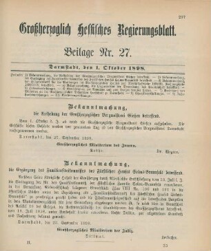 1. Oktober-30. Dezember = Beilage Nr. 27-33