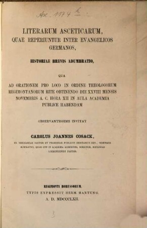 Literarum asceticarum, quae reperiuntur inter Evangelicos Germanos, historiae brevis adumbratio