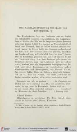 Das Nachlass-Inventar von Hans van Londerseel