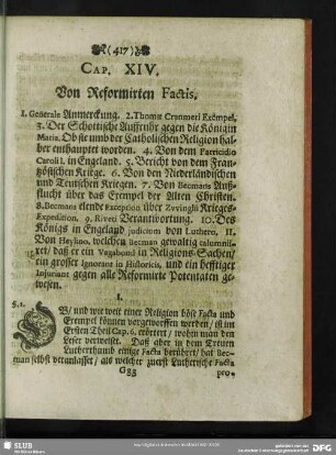 Cap. XIV. Von Reformirten Factis