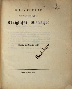 Verzeichniß der im Gewerbehaus aufgestellten Königlichen Bibliothek