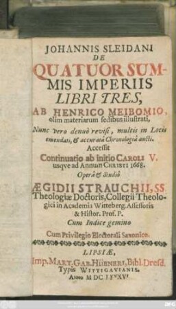 Johannis Sleidani De Quatuor Summis Imperiis : Libri Tres