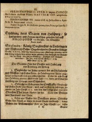 Erzehlung derer Graven von Habspurg/ so Landgraven und Herren im Elsas gewesen/ biß auff Rudolphum den Grossen/ der Römischer Kayser ward