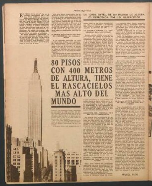 80 pisos con 400 metros de altura, tiene el rascacielos más alto del mundo : La Torre Eiffel, de 293 metros de altura, es derrotada por un rascacielos