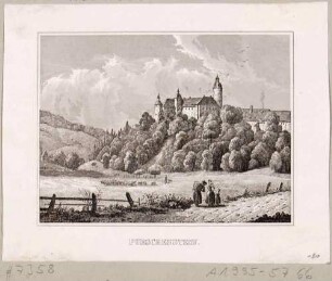Schloss Purschenstein im Flöhatal in Neuhausen im Erzgebirge von Nordosten, aus Schiffners Beschreibung von Sachsen um 1840