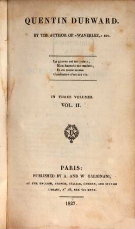 Quentin Durward : in three volumes, 2