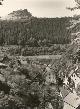 Bad Schandau-Schmilka. Ortsteilansicht über die Elbe gegen Kaiserkrone
