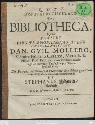 Disputatio Circularis De Bibliotheca