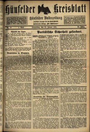 Erste Ausgabe vom Donnerstag, den 22. Januar 1931.