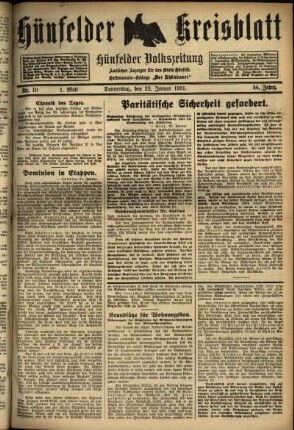 Erste Ausgabe vom Donnerstag, den 22. Januar 1931.