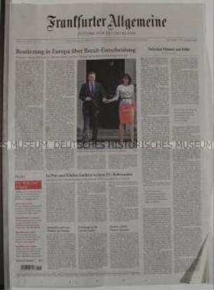 Tageszeitung "Frankfurter Allgemeine" zum "Brexit" mit der Schlagzeile "Bestürzung in Europa über Brexit-Entscheidung"