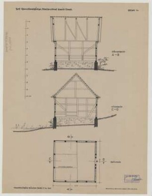 Sassendorf (Kreis Soest): Hof Gämkerschulze. Speicher (Grundriss, Schnitte)