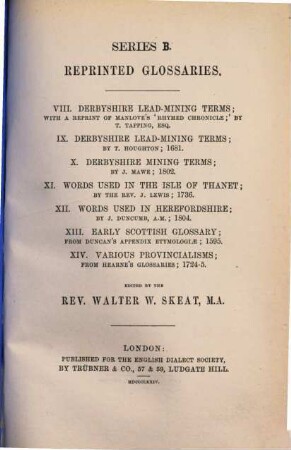 English Dialect Society, 8/14. Derbyshire lead-mining terms ...