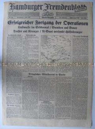 Tageszeitung "Hamburger Fremdenblatt" zum Krieg in Frankreich