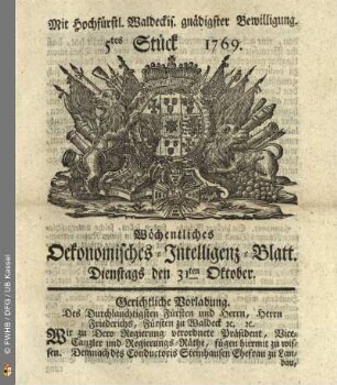 5tes Stück, Dienstags den 31ten Oktober 1769