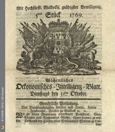 5tes Stück, Dienstags den 31ten Oktober 1769