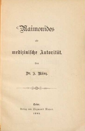 Maimonides als medizinische Autorität